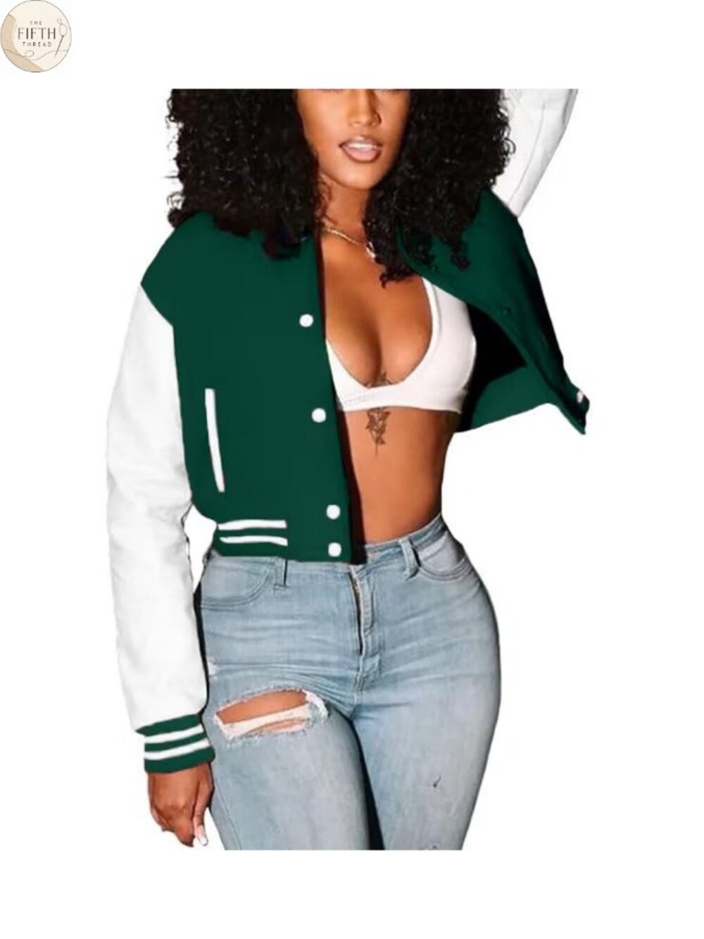 Women's Cropped Bomber Varsity Jacket Slim Fit Button Down Baseball Sweatshirt